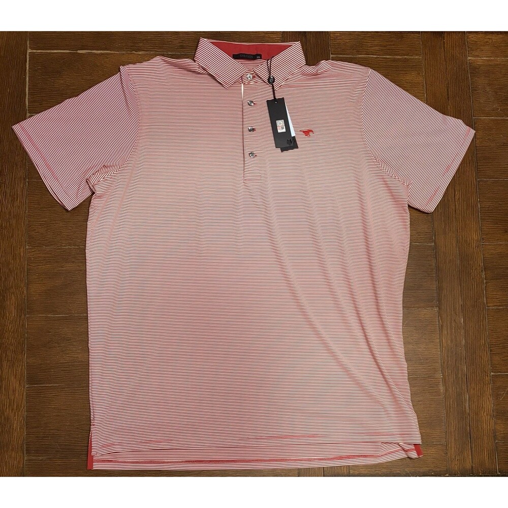 Men’s Greyson SMU mustangs Red Striped Saranac Polo Size 2XL NWT